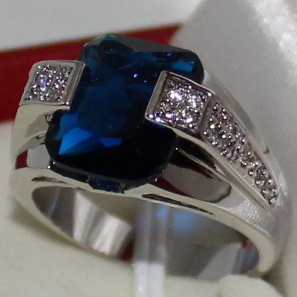 ⚡ Double Layer Cubic Crystal Royal Gem Blue Rings for Women, PD667